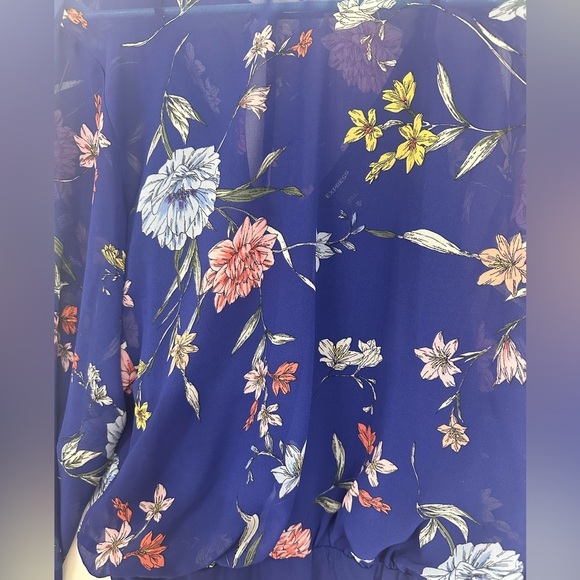 Express Blue Floral Chiffon Bodysuit - Picture 3 of 5